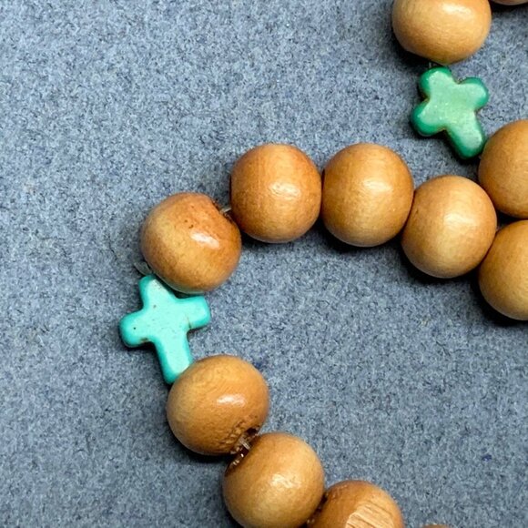 Wooden Beaded Bracelet Lot of 3 Multicolor Cross Tassels BoHo Hippie Religious - Picture 2 of 7